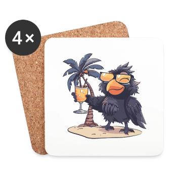 Rabe Krähe Insel Sommer Palme - Untersetzer (4er-Set) - Weiß - Vorne