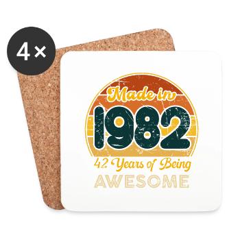Né en 1982 - Vintage 1982 Anniversaire Rétro - Dessous de verre (lot de 4) - blanc - Devant