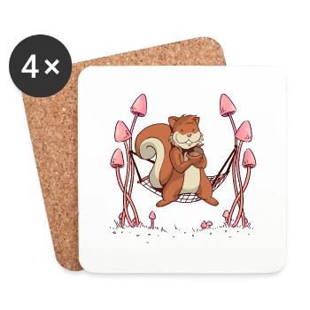 Squirrel Woodland Animals Hammock. - Coasters (set of 4) - white - Front