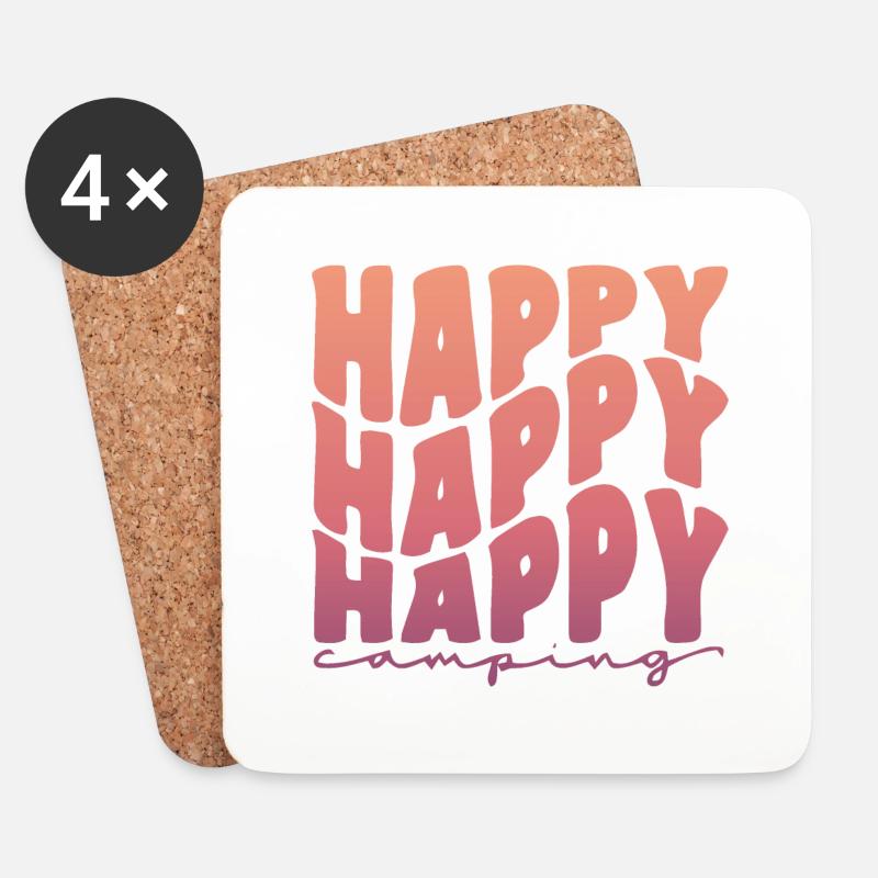 Happy Happy Happy Camping - Untersetzer (4er-Set) - Weiß