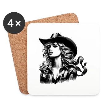 western vintage cowboy girl american wild western - Coasters (set of 4) - white - Front