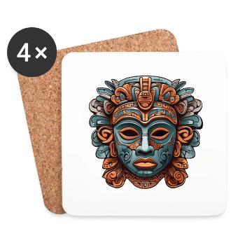 Ornate Carved Aztec, Mayan, Inca Mask - Coasters (set of 4) - white - Front