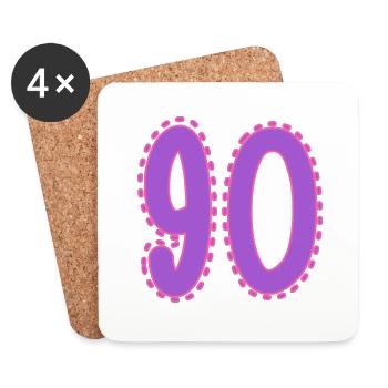 90. 90 ANS. 90e ANNIVERSAIRE. ANNIVERSAIRE 90 ANS. - Dessous de verre (lot de 4) - blanc - Devant