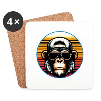 Chimpanzé cool avec lunettes de soleil et casquette de baseball - Dessous de verre (lot de 4) - blanc - Devant