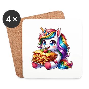 La licorne aime les lasagnes italiennes - Dessous de verre (lot de 4) - blanc - Devant