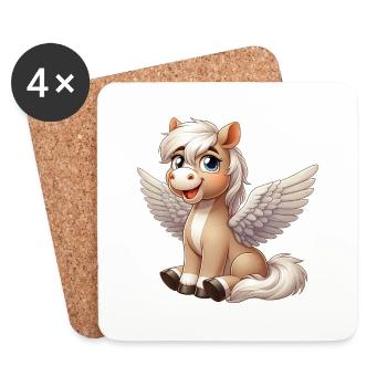 Cute Horse Angel Cartoon with Wings - Coasters (set of 4) - white - Front