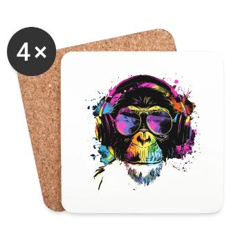 Cool monkey with headphones for DJs & musicians - Coasters (set of 4) - white - Front