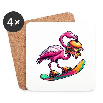 Snowboarder flamant rose avec burger - Dessous de verre (lot de 4) - blanc - Devant
