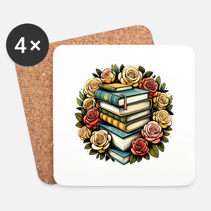 Bücherwurm Rosen - Untersetzer (4er-Set) - Weiß