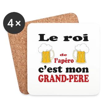 Le roi de l'apéro c'est MON GRAND PERE - Dessous de verre (lot de 4) - blanc - Devant