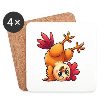 Poule Poule Coq Équilibre Acrobaties Athlète Fun - Dessous de verre (lot de 4) - blanc - Devant