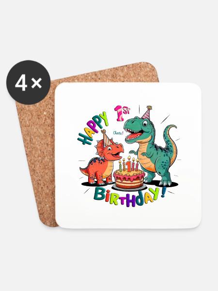 Dino-Milbe Erster Geburtstag - Untersetzer (4er-Set) - Weiß