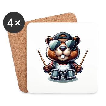 Cool Beaver Drummer Rock Music Animal - Coasters (set of 4) - white - Front
