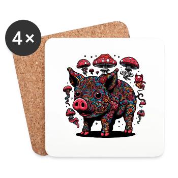 Trippy Polka Dot Pig - Untersetzer (4er-Set) - Weiß - Vorne