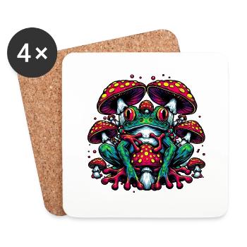 Frosch mit Fliegenpilz - Untersetzer (4er-Set) - Weiß - Vorne