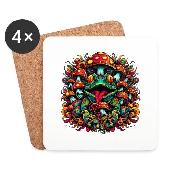 Psychedelischer Frosch mit Pilzen - Untersetzer (4er-Set) - Weiß - Vorne