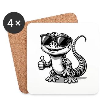 Gecko mit Sonnenbrille - Untersetzer (4er-Set) - Weiß - Vorne