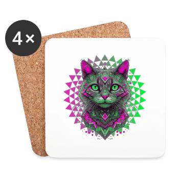 Geometric Kitten 🐾 - Coasters (set of 4) - white - Front