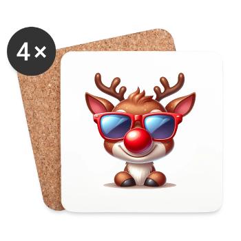 Cooles rentier mit Sonnenbrille - Untersetzer (4er-Set) - Weiß - Vorne
