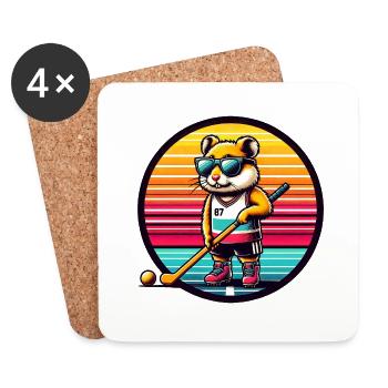 Hamster Field Hockey Spieler Retro Design - Untersetzer (4er-Set) - Weiß - Vorne