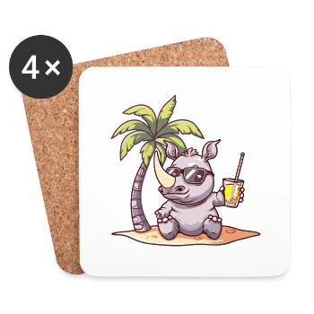 Rhino Summer Beach Comic - Coasters (set of 4) - white - Front