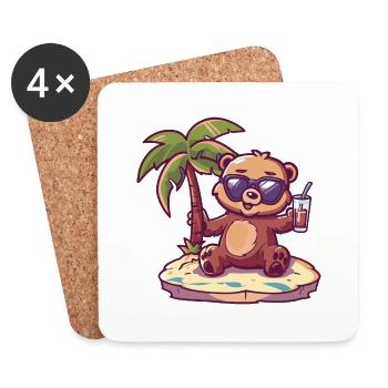 Bär Sommer Strand Comic - Untersetzer (4er-Set) - Weiß - Vorne
