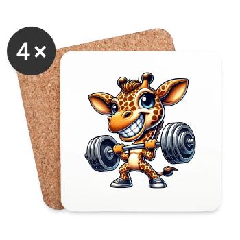 Giraffe with Dumbbell Cartoon Weightlifting Fitness - Coasters (set of 4) - white - Front