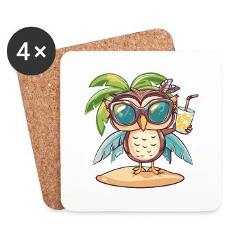 Eule Sommer Strand Comic - Untersetzer (4er-Set) - Weiß - Vorne