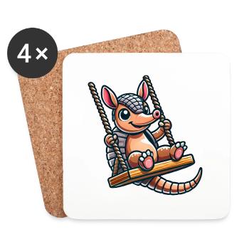Funny Armadillo Swing Cartoon Playground - Dessous de verre (lot de 4) - blanc - Devant