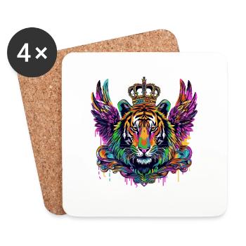 Tiger Wappen Porträt Bunt - Untersetzer (4er-Set) - Weiß - Vorne