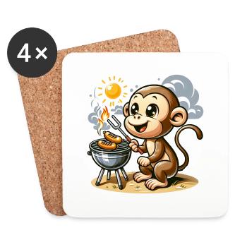 Singe BBQ mignon - Dessous de verre (lot de 4) - blanc - Devant