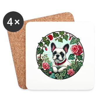 Bouledogue français - Dessous de verre (lot de 4) - blanc - Devant