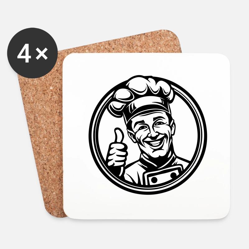 Happy Chef Daumen hoch - Untersetzer (4er-Set) - Weiß