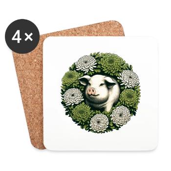 Cochon rétro ventre-plat - Dessous de verre (lot de 4) - blanc - Devant