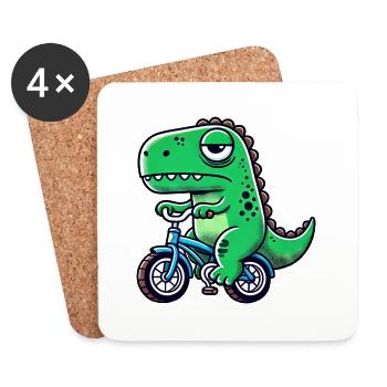Funny dino T-Rex on bike Bizarre and - Coasters (set of 4) - white - Front