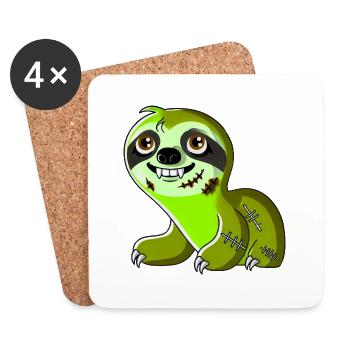 Drôle Halloween paresseux zombie dessin animé - Dessous de verre (lot de 4) - blanc - Devant