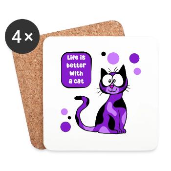 Life is better with a cat! - Coasters (set of 4) - white - Front