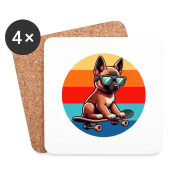 Chien sur Skateboard - Dessous de verre (lot de 4) - blanc - Devant