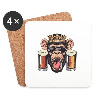 Affe Bier Lustig - Untersetzer (4er-Set) - Weiß - Vorne