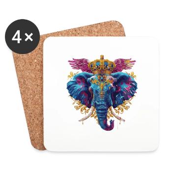 Elefant Wappen Porträt Bunt - Untersetzer (4er-Set) - Weiß - Vorne