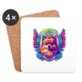 Pomeranian Dog Head Portrait Colorful - Coasters (set of 4) - white - Front