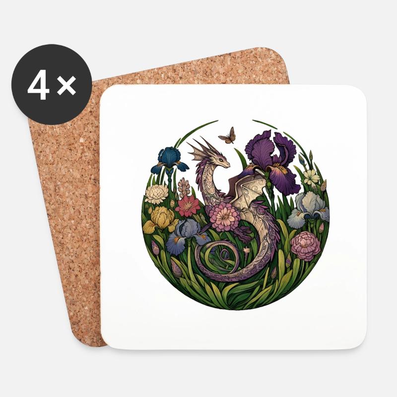 Drache - Untersetzer (4er-Set) - Weiß