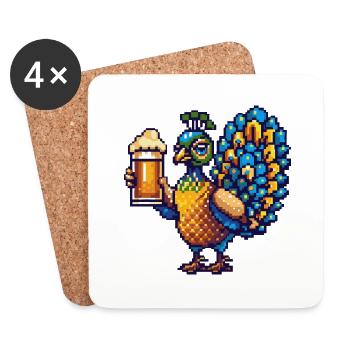 Peacock Bird Beer Pixel - Coasters (set of 4) - white - Front