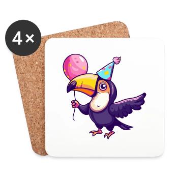 Toucan oiseau anniversaire bébé - Dessous de verre (lot de 4) - blanc - Devant