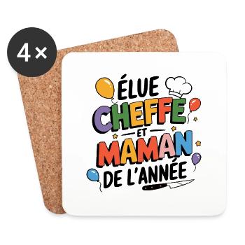 Elue cheffe et maman de l'année - Dessous de verre (lot de 4) - blanc - Devant