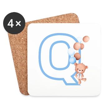 Blue Letter Q Bear - Coasters (set of 4) - white - Front