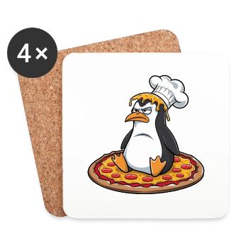 Süßer Pinguin Koch Pizza Cartoon Tollpatsch - Untersetzer (4er-Set) - Weiß - Vorne
