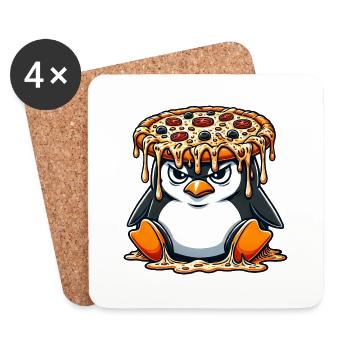 Cute Penguin Chef Cartoon Pizza Clumsy - Coasters (set of 4) - white - Front