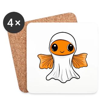 Poisson rouge Halloween Bande dessinée Fantôme - Dessous de verre (lot de 4) - blanc - Devant