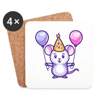 Mouse Birthday Comic - Coasters (set of 4) - white - Front